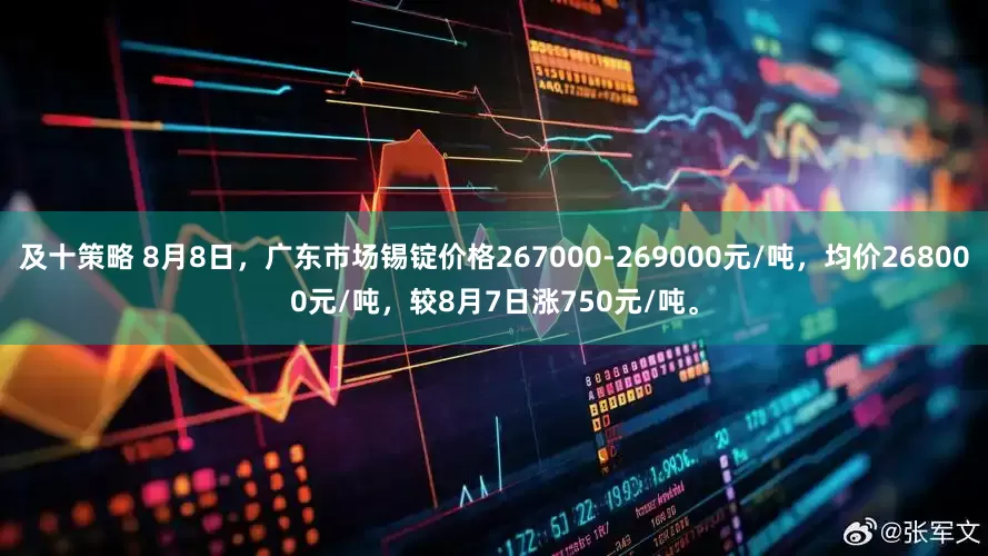 及十策略 8月8日，广东市场锡锭价格267000-269000元/吨，均价268000元/吨，较8月7日涨750元/吨。